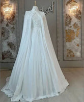Vestido De Noiva Muslim White Wedding Dresses for Bride A-Line Bridal Gowns WHITE